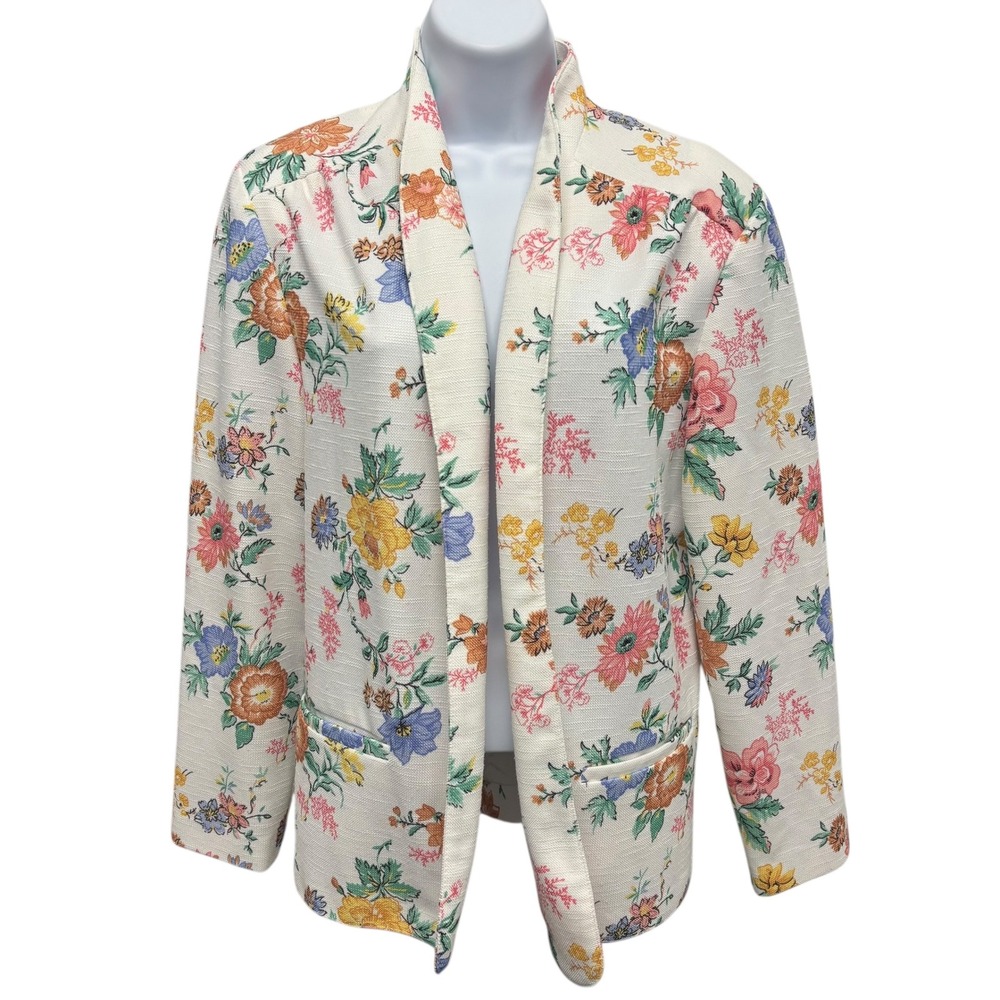 Floral Open-Front Blazer Jacket - Cream Multicolor